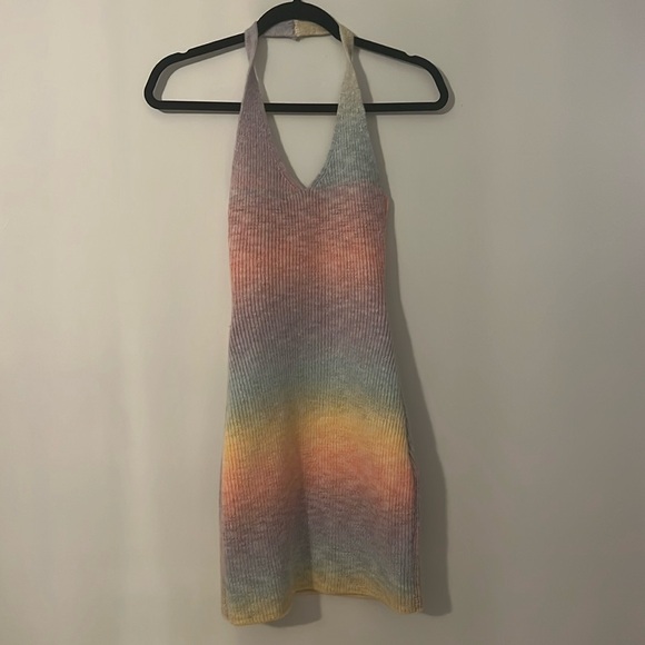 beginning boutique Cloud Nine Halter Mini Dress Rainbow - Picture 4 of 5
